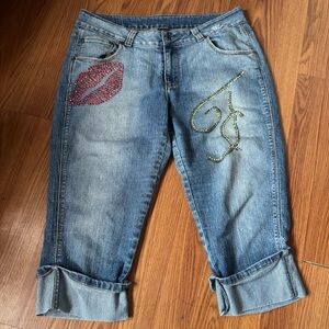 Fubu Vintage Y2k Rhinestone Embellished Women's Denim Capri Streetwear